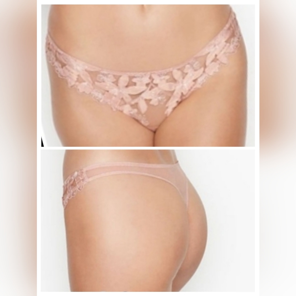 Victoria's secret very sexy embroidered floral thong pink DEMURE PINK LARGE